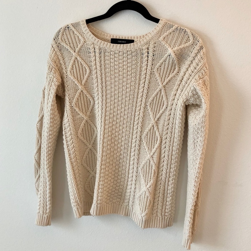 Forever 21 Cream Knit Sweater (Small)